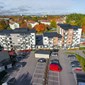 Drönarbild över Östra Kungsladugårdsvägen i Nyköping